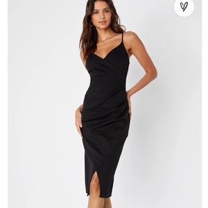 Lulus NWT Black Spaghetti Strap Bodycon Midi Dress - Valentines Day